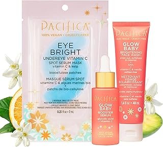 Pacifica Beauty | Glow Baby Vitamin C Trial + Value Kit | 3-Piece Skin Care Gift Set | Travel Friendly | Brightening Face Serum, Face Wash/Cleanser, Under Eye Patches | Glycolic Acid, AHA | Vegan