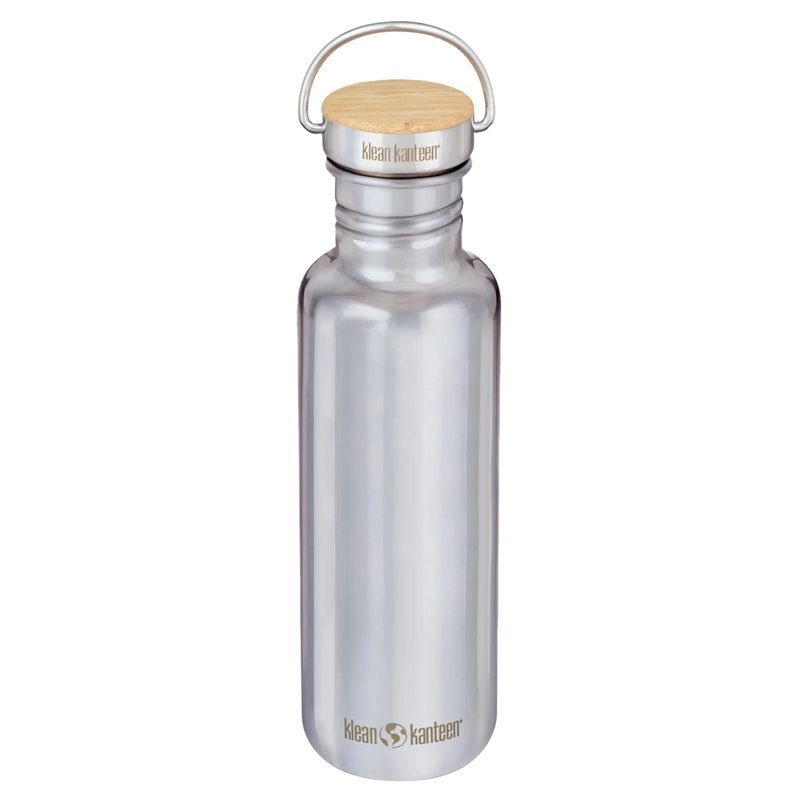 Klean Kanteen 27 oz Reflect Water Bottle with Bamboo Cap - Reusable Water Bottle - BPA-Free - Made with Stainless Steel & Food-Grade Silicone - Mirrored Stainless, 27 oz