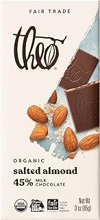 THEO Chocolate Salted Almond Organic Milk Chocolate Bar, 45% Cacao, 12 Pack | Fair Trade
