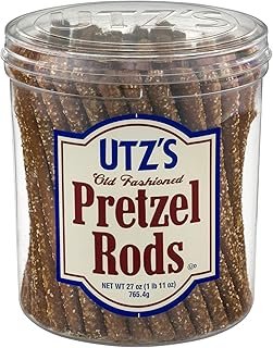 Utz Old Fashioned Pretzel Rods – 27 oz. Barrel – Thick, Crunchy Pretzel Rod, Perfect for Dipping and Snacks, Zero Cholesterol Snack Food