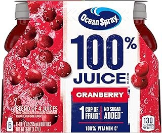 Ocean Spray 100% Juice, Cranberry Juice, 10 Ounce Bottle (Pack of 6)