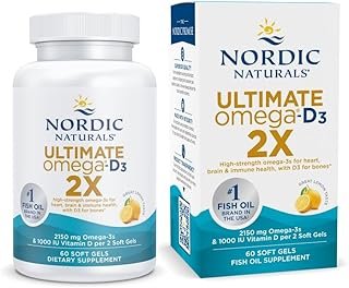 Nordic Naturals Ultimate Omega 2X with Vitamin D3, Lemon Flavor - 60 Soft Gels - 2150 mg Omega-3 + 1000 IU D3 - EPA & DHA - Brain, Heart, & Immune Health - 30 Servings