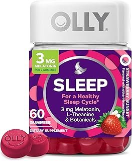OLLY Sleep Gummy, 3 mg Melatonin, L-Theanine, Chamomile, Lemon Balm, Sleep Aid, Strawberry, 60 Count