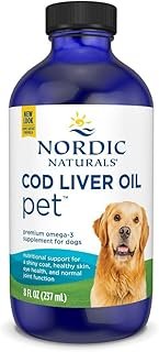Nordic Naturals Pet Cod Liver Oil, Unflavored - 8 oz - 1048 mg Omega-3 Per Teaspoon - Fish Oil for Dogs with EPA & DHA - Promotes Skin, Coat, & Immune Health