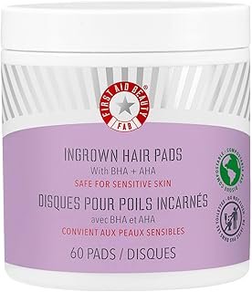 First Aid Beauty Ingrown Hair Pads with BHA + AHA - Aftershave Treatment Pads to Help Prevent Razor Bumps for Men & Women - Exfoliate Underarms & Bikini Area - Compostable for Daily Use - 60 Pads