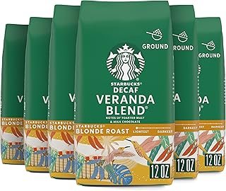 Ground Coffee, Starbucks Blonde Roast Coffee, Decaf Veranda Blend, 100% Arabica, 6 bags (12 oz each)