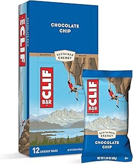 CLIF Bar Energy Bars - Chocolate Chip - Made with Organic Oats - Plant Based Food - Vegetarian - Kosher (2.4 Ounce Protein Bars, 12 Count) Packaging May Vary