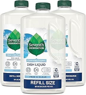 Seventh Generation Dish Liquid Soap Refill Free & Clear Dish Soap for sensitive skin 50 oz, Pack of 3