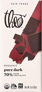 THEO Chocolate Pure Organic Dark Chocolate Bar, 70% Cacao, 6 Pack | Vegan, Fair Trade