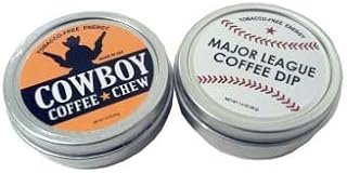 SPLIT 2 Pack Cowboy Coffee Chew & Major League Coffee Dip Quit Chewing Tin Can Non Tobacco Nicotine Free Smokeless Alternative to Dip Snuff Snus Leaf