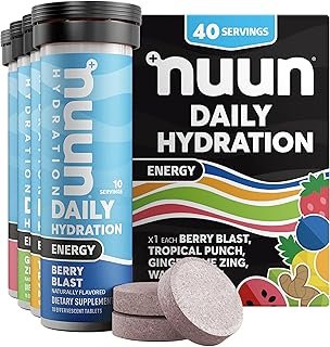 Nuun Energy Electrolyte Tablets with Ginseng, Caffeine from Green Tea Extract, Vitamin B12, B6, B5, Magnesium & 4 Other Electrolytes, Gluten Free & Vegan, Mixed Flavors, 4 Pack (40 Servings Total)