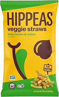 HIPPEAS Organic Sour Cream & Onion Veggie Straws, Vegan, 3.75 Ounces (Pack Of 12)