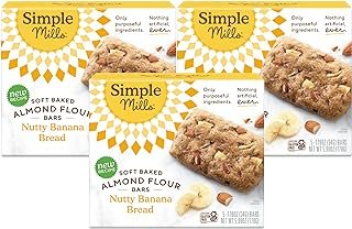 Simple Mills Almond Flour Snack Bars, Nutty Banana Bread - Gluten Free, Made with Organic Coconut Oil, Breakfast Bars, Healthy Snacks, Paleo Friendly, 6 Ounce (Pack of 3)