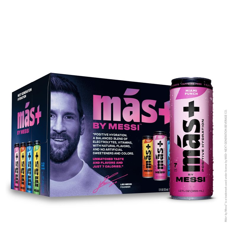 Más+ by Messi 12oz Variety Pack, Sports Drink & Hydration Beverage, Natural Flavors with Vitamins and Electrolytes, No Artificial Sweeteners or Colors, 12-pack