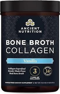 Ancient Nutrition Collagen Powder, Bone Broth Collagen, Vanilla, Hydrolyzed Multi Collagen Peptides, Supports Skin and Nails, Joint Supplement, 30 Servings, 18.3oz