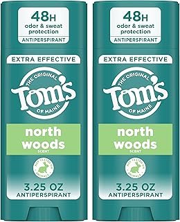 Tom’s of Maine North Woods Antiperspirant Deodorant for Men and Women, 48 HR Odor & Sweat Protection, Patchouli and Lavender Scent, 3.25 oz, 2-Pack
