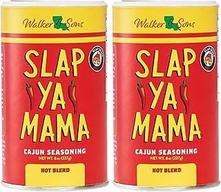 SLAP YA MAMA Hot Blend Cajun Seasoning - 8 oz Can, Pack of 2, All Natural, No MSG, Kosher, Gluten-Free - Authentic Louisiana Flavor