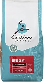 Caribou Coffee Mahogany Dark Roast, 20 oz. Bag, Dark Roast Blend of El Salvador, Sumatra, & Guatemala Coffee Beans, Earthy, Dark, & Bold, with A Raw Sugar Finish, Arabica Coffee; Sustainable Sourcing