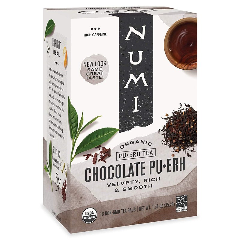 Numi Organic Chocolate Pu-erh Tea, 48 Dark Tea Bags with a Smooth Rich and Velvety Flavor