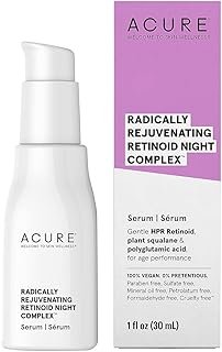 Acure Radically Rejuvenating Retinoid Overnight Complex, Moisturizer Night Treatment, Fight Wrinkles & Anti-Aging Support with Plant Squalane, Polyglutamic Acid & Hyaluronic Acid 100% Vegan -1.7 fl oz