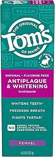 Tom’s of Maine Antiplaque and Whitening Toothpaste, Fluoride Free, Fennel, Single, 4.5 Oz