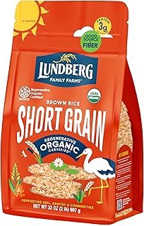 Lundberg Family Farms - Organic Brown Short Grain Rice, Subtle Nutty Aroma, Clings When Cooked, 100% Whole Grain, High Fiber, Pantry Staple, USDA Certified Organic, Gluten-Free, Vegan (32 oz, 1-Pack)