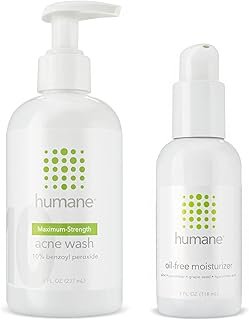 humane Maximum-Strength Acne Wash and Oil-Free Moisturizer Bundle - 10% Benzoyl Peroxide Acne Treatment