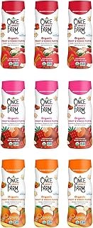 Once Upon a Farm Organic Puffs Variety Pack, Apple Sweet Potato, Strawberry Sweet Potato, Mango Carrot, Coconut In All, Non-GMO, Puffed Sorghum Fruit & Veggie Snacks, Fruit & Veggie Puffs 1.5oz (9 Pack)