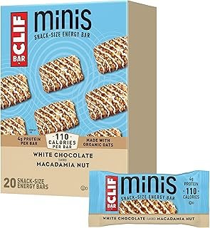 CLIF Bar Minis - White Chocolate Macadamia Nut Flavor - Made with Organic Oats - 4g Protein - Non-GMO - Plant Based - Snack-Size Energy Bars - 0.99 oz. (20 Pack)