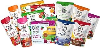 Once Upon a Farm Organic Baby & Toddler Snack Sampler, Puffs, Coconut Melts, Tractor Wheels, Smart Wheels, Smoothie Melts, Made with Real Fruit & Veggies, No Added Sugar, Non-GMO, 12 Count