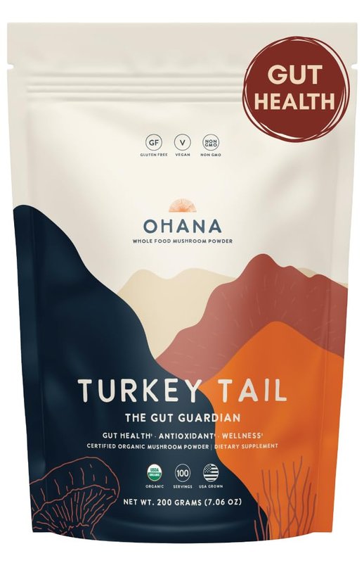 Ohana Turkey Tail, Organic Mushrooms Powder Blend, USDA-Organic Whole Food Mushroom Supplement, Non-GMO, Gluten-Free, 7.06 oz Bag, Pack of 1