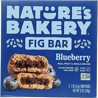 Nature's Bakery Whole Wheat Fig Bars, Blueberry, Real Fruit, Vegan, Non-GMO, Snack Bar, 12 Oz (Pack of 6)