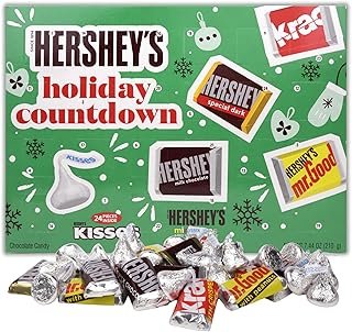 Hershey's Holiday Countdown, Milk Chocolate Kisses and Miniatures Candy Bars Inside, Christmas Advent Calendar Activity, 7.44 Ounces