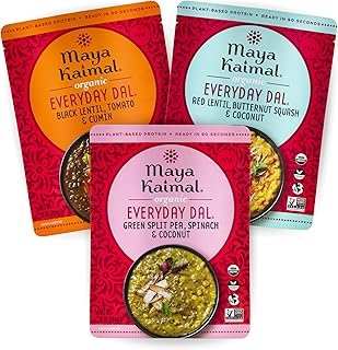 Maya Kaimal Foods - Organic Indian Everyday Dal - Variety Pack 10oz - Red Lentil, Black Lentil, Green Split Pea - Fully Cooked - Vegan - Microwavable - Ready to Eat Meals - Pack of 3