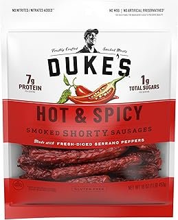 DUKE'S Pork Hot & Spicy Smoked Shorty Sausages, 7g Protein Per Serving, 16 oz.