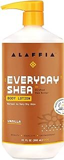 Alaffia EveryDay Shea Body Lotion - Normal to Very Dry Skin, Moisturizing Support for Hydrated, Soft, and Supple Skin with Shea Butter and Lemongrass, Fair Trade, Vanilla, 32 Fl Oz