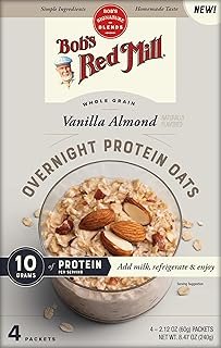 Bob's Red Mill Overnight Protein Oats, Vanilla Almond, 4 Packets Total, Non-GMO, Gluten Free, Whole Grain