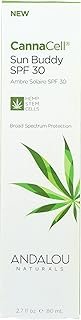 Andalou Naturals Face Sunscreen, CannaCell Sun Buddy SPF 30 with Hemp Stem Cells, Moisturizing Facial Lotion, Broad Spectrum Protection with Non-Nano Zinc Oxide, Reef Safe Sunscreen, 2.7 Fl Oz
