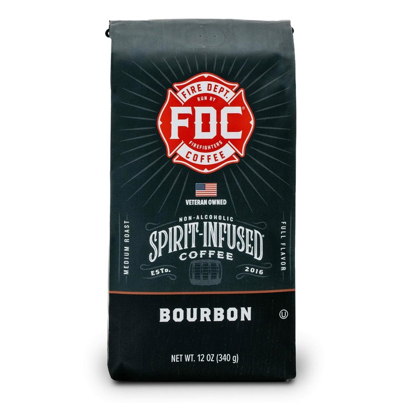 Fire Department Coffee - Bourbon Coffee - Gives Back to Firefighters - Premium Bourbon Infused Grounds - Medium Roast - Non-Alcoholic - Roasted in the USA - Veteran Owned - 12 oz