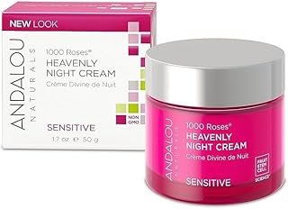 Andalou Naturals Heavenly Night Cream 1000 Roses, Sensitive Skin Moisturizer for Face, Enriched with Hyaluronic Acid & Aloe Vera, 1.7 Ounce