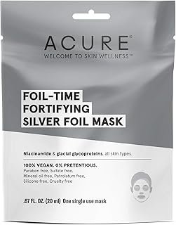 Acure Foil-Time Fortifying Silver Mask | 100% Vegan | Traps Heat to Open Pores For Superior Serum Delivery | Niacinamide & Glacial Glycoproteins - For Rejuvenated & Refreshed Apprearance | 1 Count (ACO02146)