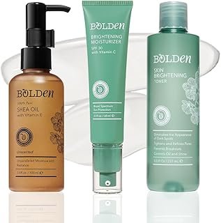 BOLDEN Face Care Pack of 3 – Shea Oil with Vitamin E, Brightening Toner with Glycolic Acid & Niacinamide, and Vitamin C Moisturizer SPF 30 – Hydrating Skincare Set