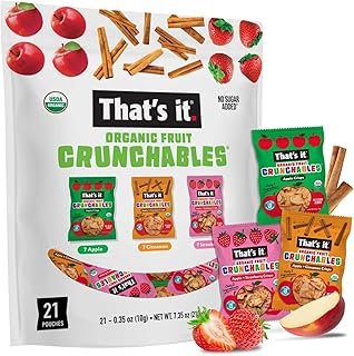That’s it. Organic Fruit Crunchables Variety (21-Pack) – 100% Plant-Based Fruit Snacks, Non-GMO, Gluten Free, No added Sugar, Healthy Snack for Kids & Adults