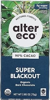 Alter Eco Super Blackout Bar | 90% Pure Dark Cocoa, Fair Trade, Organic, Non-GMO, Gluten Free Dark Chocolate Bar, Single Bar (2.65 oz)
