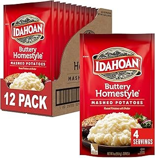 Idahoan Buttery Homestyle Mashed Potatoes, Naturally Gluten-Free, 100% Real Idaho Potatoes, 4 servings per bag, 4 ounce (Pack of 12)