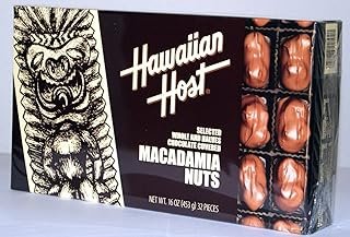 Hawaiian Host SELECTED WHOLE AND HALVES CHOCOLATE COVERED MACADAMIA NUTS GIFT BOX NET WT 16 OZ (453 g)