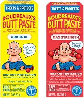 Boudreaux's Butt Paste Diaper Rash Ointment (Original (2oz) & Maximum Strength (2oz)) (1 of each) Variety Pack