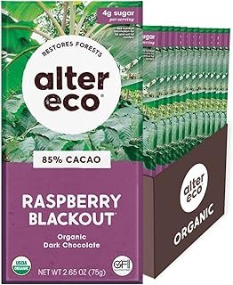 Alter Eco Dark Chocolate Bars | Pure Dark Cocoa, Fair Trade, Organic, Non-GMO, Gluten Free (12-Pack Raspberry Blackout)