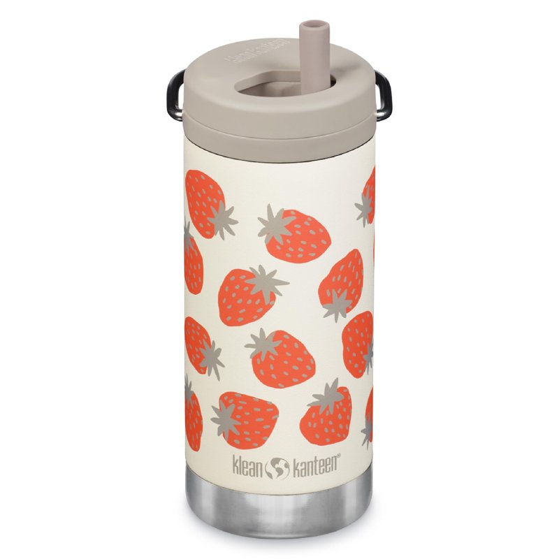 Klean Kanteen TKWide Insulated Bottle – Twist Cap, Steel Straw – Dishwasher – Strawberries 12 oz
