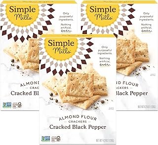 Simple Mills Almond Flour Crackers, Black Cracked Pepper - Gluten Free, Vegan, Healthy Snacks, Plant Based, 4.25 Ounce (Pack of 3)